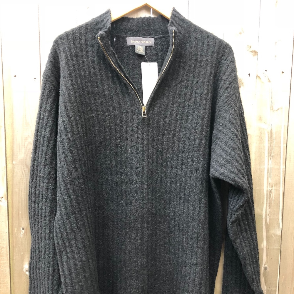 BANANA Republic Men’s Wool Knit Half-Zip Sweater NWT Charcoal Black Large
